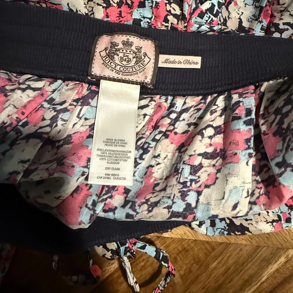 Juicy Couture Floral Print Drawstring‎ Waist Maxi Skirt Size S 100% Silk Pullon